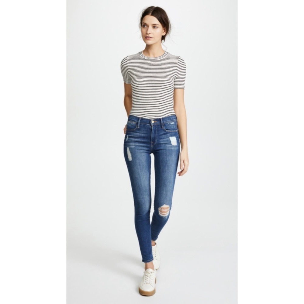FRAME Le Skinny De Jeanne Distressed Jeans Womens Blue 27 $239.00